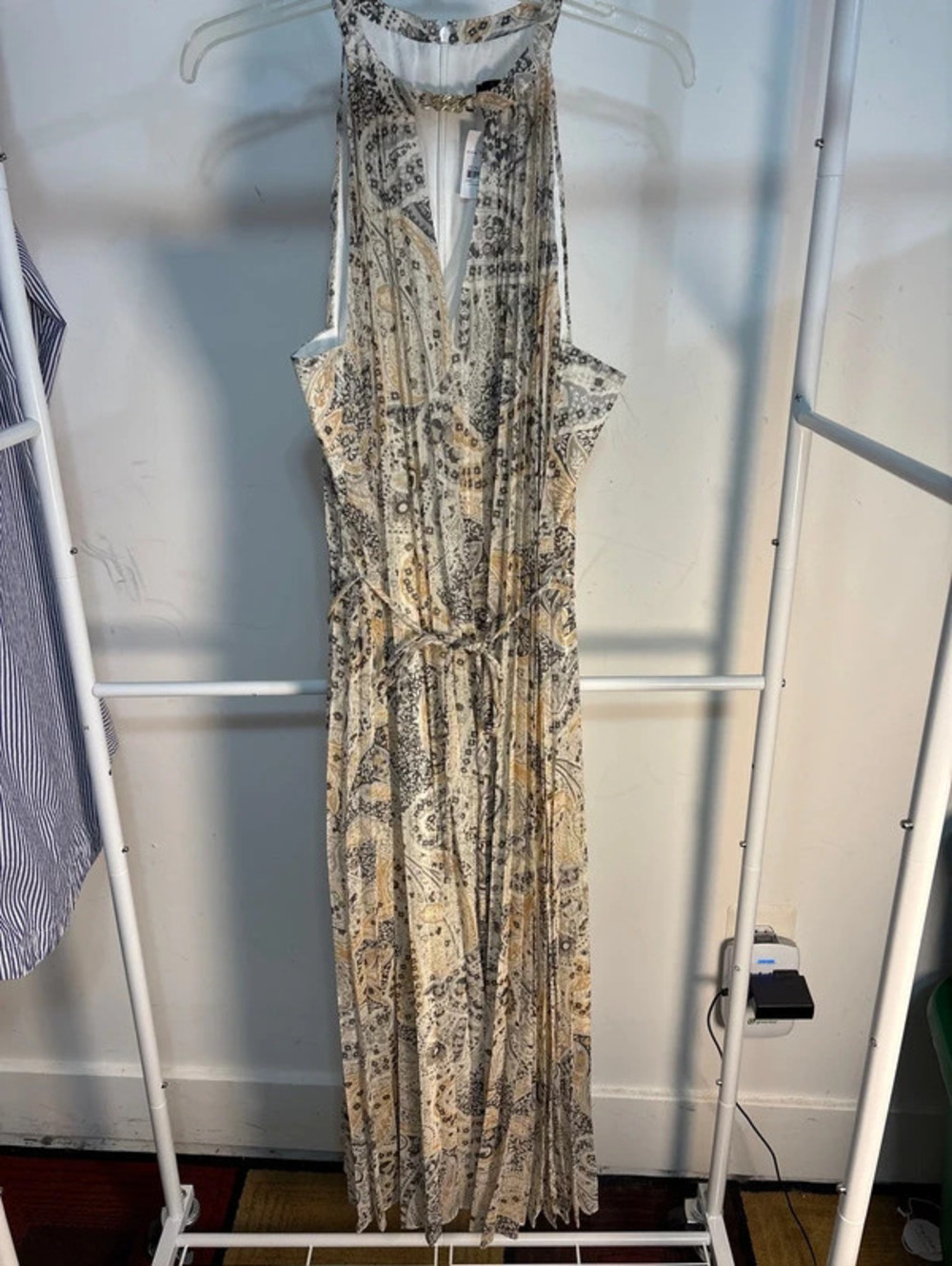NWT Ann Taylor Shimmer Pleated Paisley Halter Maxi Dress - Size L